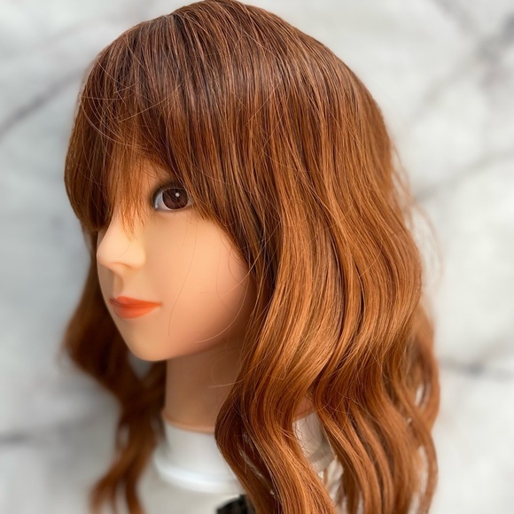 Bob Shoulder Length Ginger Copper Wig With Bangs - Picture 7 of 9